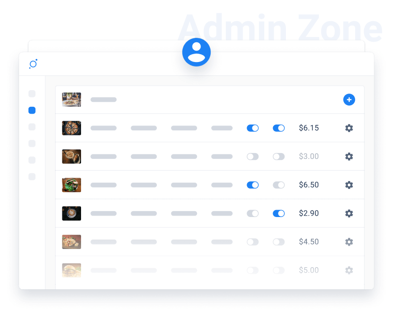 Admin zone showing simple table with basic controls and info.